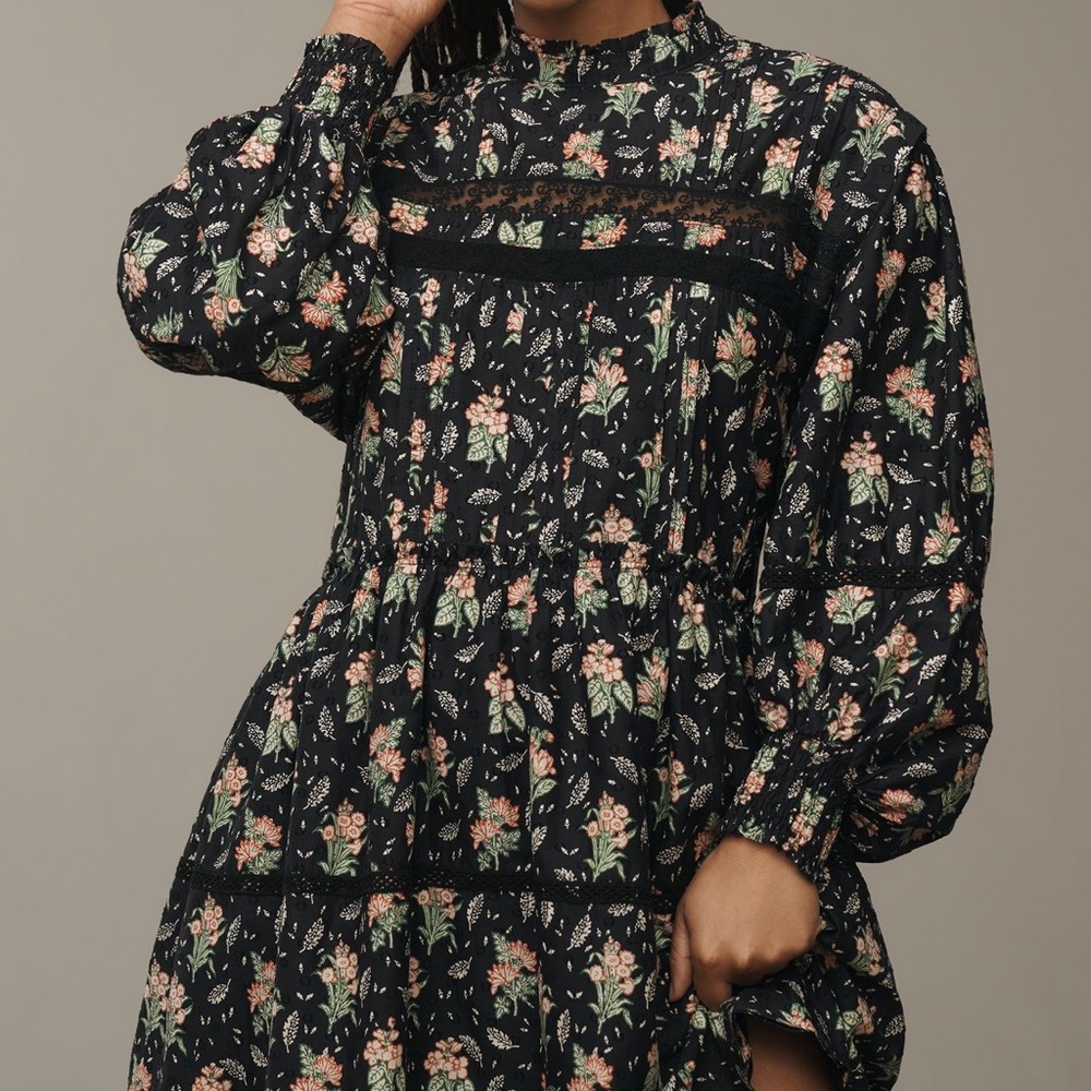 Anthropologie Black Floral Mini Dress